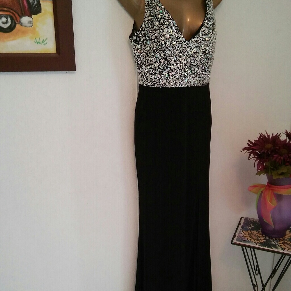 Elegant black dress  rhinestone diamonds sequence - Picture 2 of 6